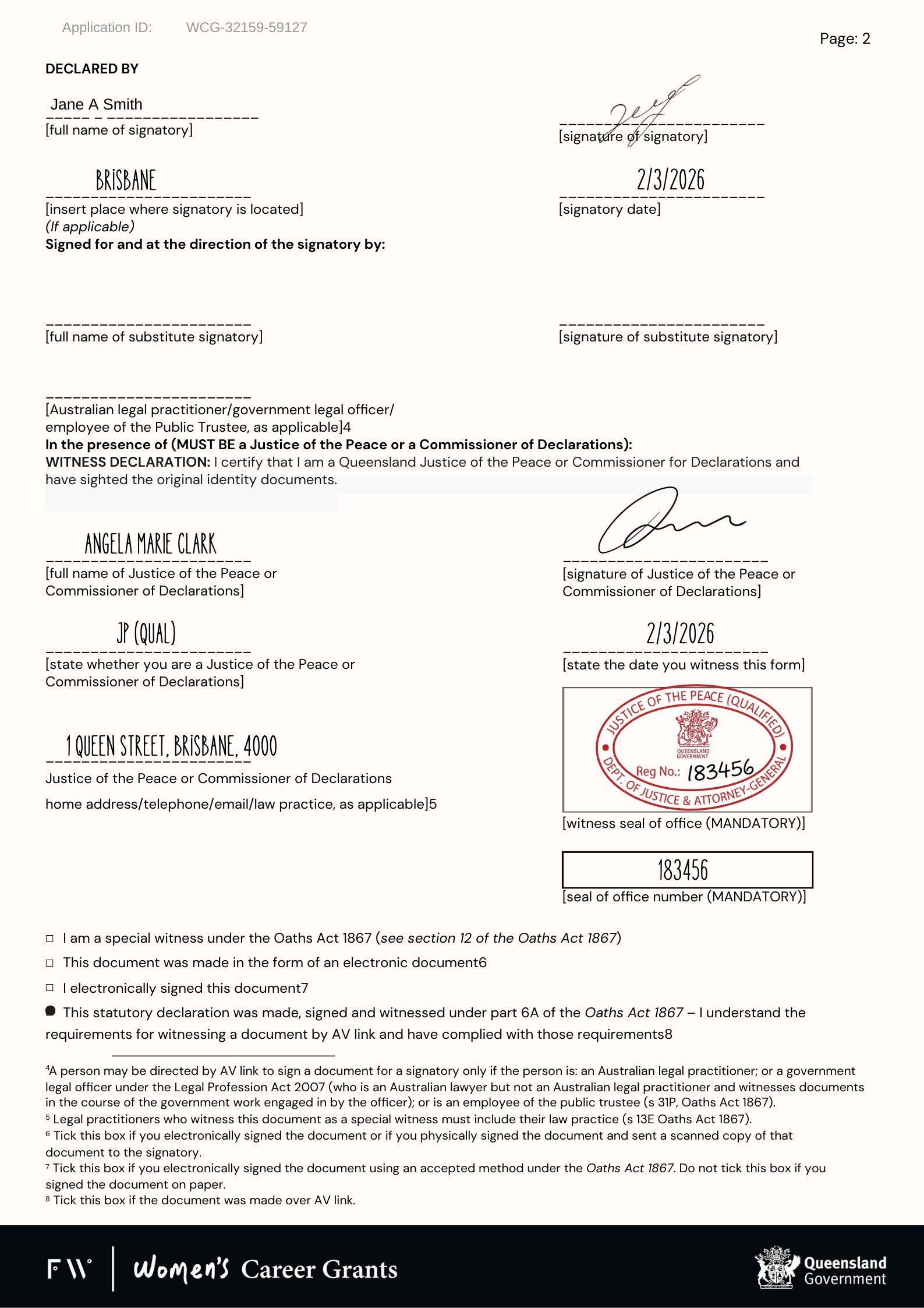 Example of a Legible Declaration Form
